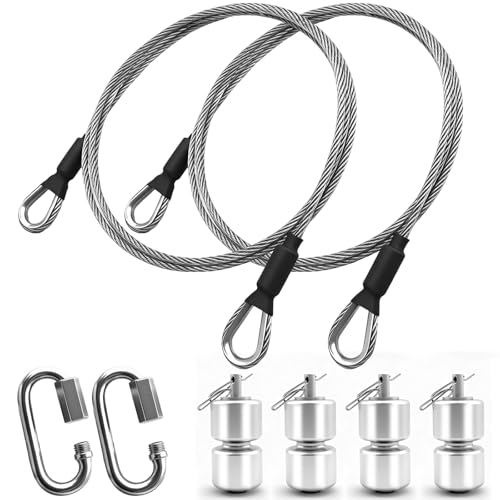 NAZOU 2Pcs 304 Stainless Steel Lift Cable Compatible Assist with 4Pcs Aluminum Alloy Rollers Trailer Lift Kit with Spring Clips for Tailgate Ramp Lift Assist