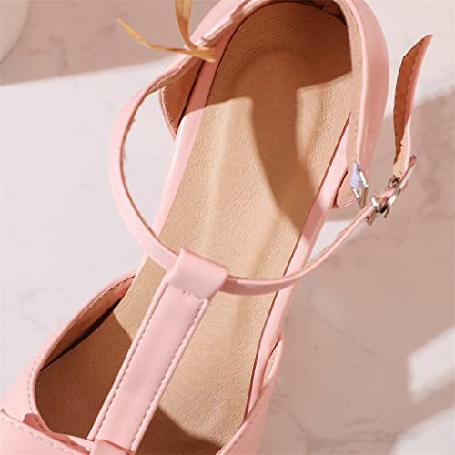 Image of Elbslutt Women's Cute Retro Rockabilly Shoes T Strap Mary Janes Heels Chunky Cosplay Shoes Sweet Block Heeled Bow Pumps