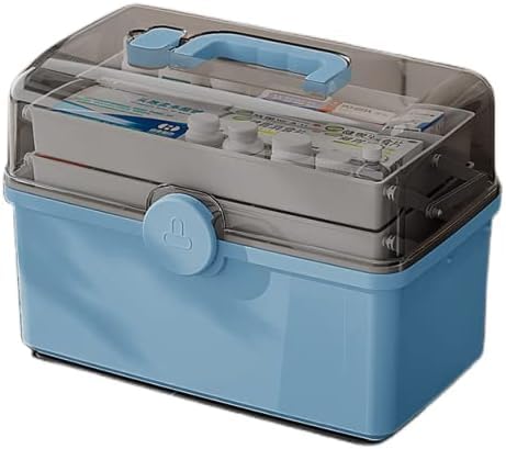 家庭緊急時用医療用医学箱応急手当品ボックス小物収納上手な救急セット薬箱診察用防災グッズ (ダークブルー,24L) (L,ライトブルー)