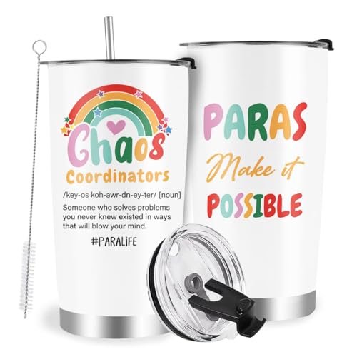 Farecnt Paraprofessional Gifts for Women, Teacher Paraprofessional Appreciation Day Gifts Tumbler with Lid Straw 20oz