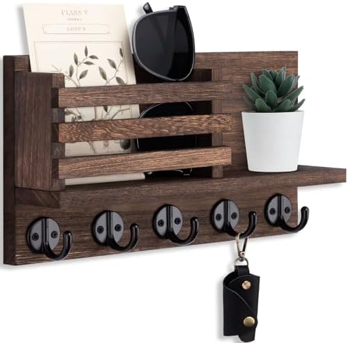Lwenki Key Holder for Wall – Decorative Wooden Mail Holder and Ke...