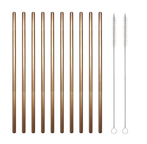 10 Pcs Stainless Steel Straws, Reusable Drinking Straws, Straight Metal Straw Sets with 2 Pcs Cleaning Brushes (10.5 Inch, Rose Gold)