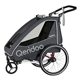Qeridoo Fahrradanhänger QUPA 1 Grey mit Blattfederung, zusammenfaltbare Kabine, ausbaubare Rückbank, Buggy, Trailer, Höhenverstellbarer Schiebegriff, 5-Punkt Gurtsystem, für 1 Kind