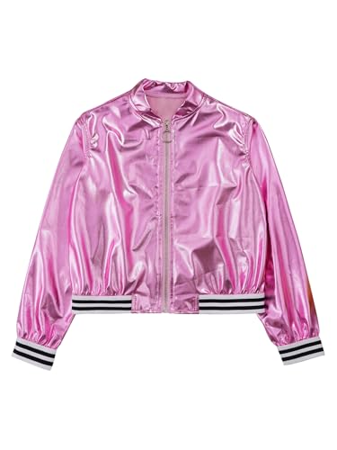 Kids Girls Metallic Bomber Jacket Outerwear Zipper Long Sleeve Lightweight Flight Varsity Baseball Jacket Coats4