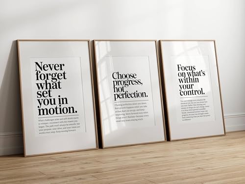 Image of Dakshestry Artworks Motivational Quote Wall Painting Set of 3 for Office & Study Room | Inspirational Typography Wall Decor Frames for Bedroom, Living Room, Workspace & Home Office | Minimalist Modern Wall Art
