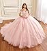 DXUOPL Pink 3D Flowers Quinceanera Dresses Lace Appliques Ball Gown Sparkly Tulle Quinceañera Dresses Luxury Sweetheart 15 Dress Off Shoulder Puffy Sweet 16 Dress Size 0