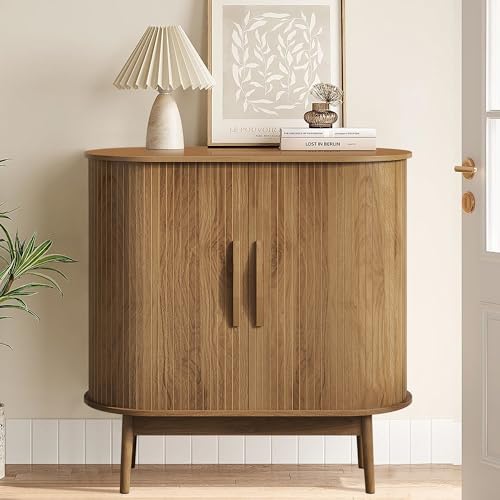 Jimmhome Small Sideboard Buffet Cabinet with Storage, Sliding Doors, 31" Wood Narrow Accent Storage Cabinet, Modern Buffet Table Coffee Bar Cabinet for Kitchen, Living Room (Walnut)