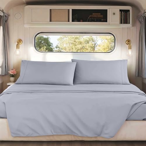 Nestl Grey Lavender Short Queen Sheets for RV, Hotel Luxury RV Queen Sheets Set, 4 Piece Fitted Bed Sheet Set and Pillowcases, Super Soft, Wrinkle-Free, and Breathable Camper Bedding