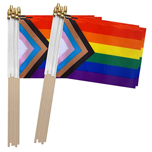 TSMD Progress Rainbow Gay Pride Stick Flag Small Mini Hand Held LGBT Flags 5x8 Inch 12 Pack