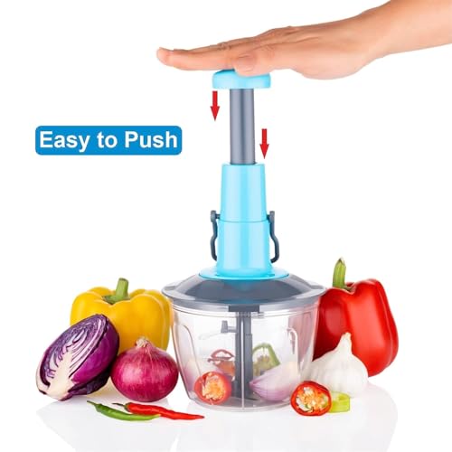 Image of Twister Push Chopper 2-in-1: Effortless Chopping and Blending of Vegetables, Fruits, and Spices | Handheld Fruit & Vegetable Chopper with Blender | 800ml Capacity | Multicolor.