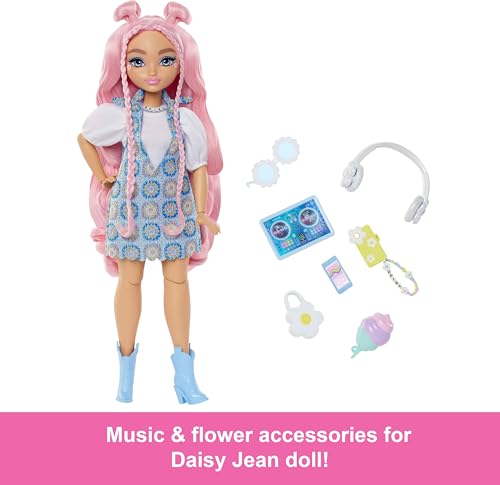 Barbie Dream Besties Doll and Accessories, Daisy Jean Posable Fashion Doll with Removable Fashions & Wavy Pink Hair, 9 DJ & Music Themed Pieces, JDD74
