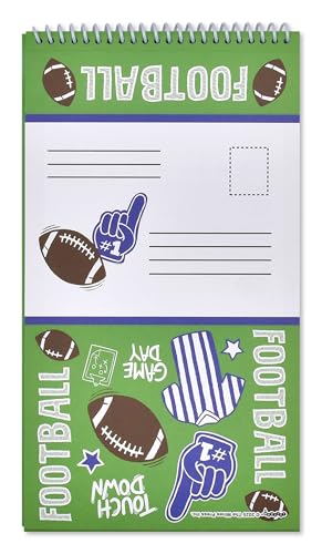 Image of iscream + Corey Paige Designs Fold and Send Boys Stationery Set - Football | 40 Pack, Fun Print, Spiral Bound, Large 10.5 inch x 5.75 inch Cards, Coordinating Sticker Sheets, Fold and Send, Summer Camp Ready