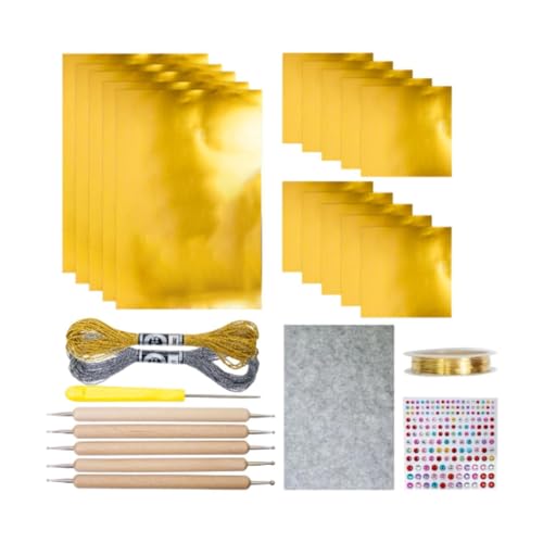 La Mejor Lista de Repujadores disponible en línea. 40 MotiveTech Juego de Láminas para Manualidades, Lámina de Aluminio, para Repujado, Versátil, para Grabado, para Manualidades, Repujado, Manualidades de Metal, 0,0, Oro