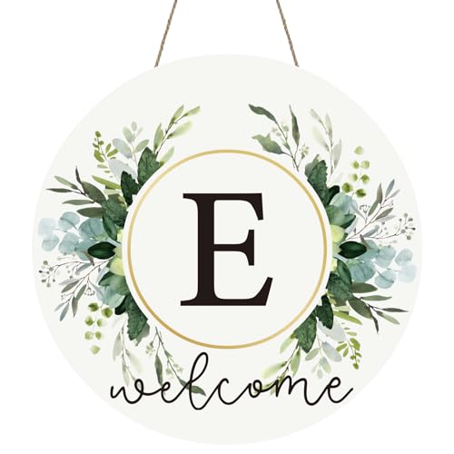 Monogram Letter E Wreaths for Front Door Wreath Wooden Welcome Sign for Front Door Decor Floral Family Last Name Initial House Warming Spring Summer Porch Rustic Wall Home Kitchen Boho Decorations
