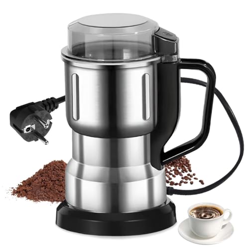 Moulin à Café Électrique, NIUAWASA 200W Mélangeur de Meulage de Café D'acier Inoxydable de Ménage avec la Protection de Surchauffe pour Noix Épices Graines Grains (Argent)