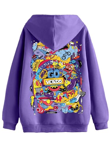 Image of Veirdo Cotton Fleece Regular Fit Full Sleeve Hooded Sweatshirt Front and Back Graphic Printed Jumper Hoodie for Men