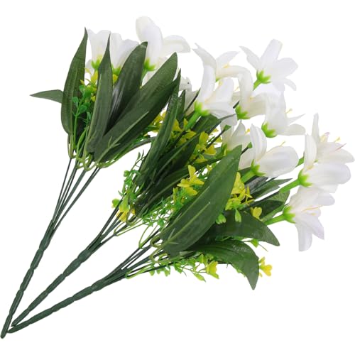 WEKADRIN Ramo de Lirios Artificiales Realistas de 7 Cabezas Color Blanco Crema 3 Piezas para Decoración de Bodas DIY Accesorios Decorativos Reutilizables para Fiestas y Eventos Nupciales