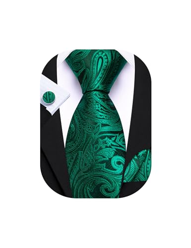 Image of Barry.Wang Men Tie Set Paisley Silk Necktie Pocket Square Cufflinks Formal Wedding Business Party