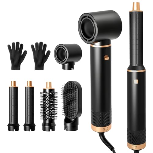 Lizoak Airstyler 5 en 1 - Cepillo de aire caliente (1000 W, con 3 niveles de temperatura (50 °C, 80 °C, 105 °C), para volumen, alisar, rizar y secar