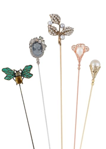 Image of Alilang 5Pcs Vintage Bendable Lapel Pins Classic Pin Brooches Set Accessories for Secure Styling on Hats, Scarves