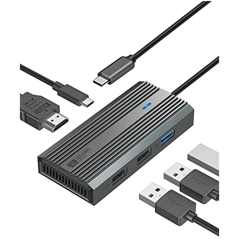 5 in 1 USB C Hub HDMI 4K USB C Adapter, Aluminiumgehäuse USB-C Dongle, 4K HDMI Ausgang, USB3.0 Anschluss, PD 60W Ladegerät Cover