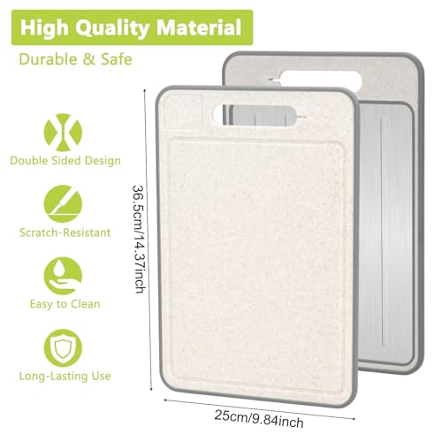 Tabla de Cortar para Cocina, Tabla de Corte Doble Cara de Metal y Polipropileno con Paja de Trigo, Multifuncional con Afilador de Cuchillos y Molinillo para Ajo miniatura 2