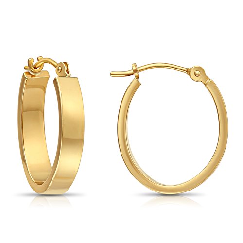 14k Gold Small Oval Flat Hoop Earrings