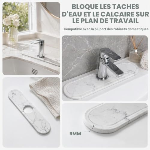 hehongshun Tapis de Robinet Cuisine, Tapis de Robinet, Tapis Robinet Cuisine en Diatomite Blanc avec Ligne d Écoulement 40x10 cm Absorption Rapide Séchage Accéléré Anti éclaboussures – vue 7