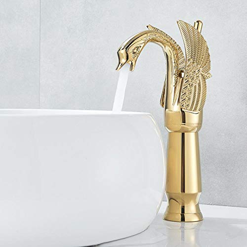 Grifo de fregadero de lavabo de latón con forma de cisne de lujo Grifo monomando de baño de un solo orificio Juego de grifería monomando de lavabo cromado, Golden B, Francia