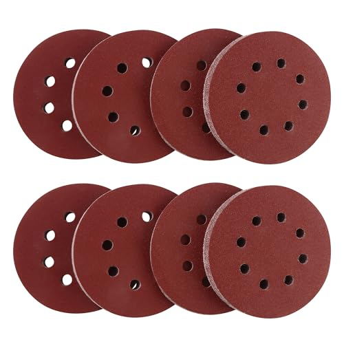 BUCOMTU 104 piezas de Lijas para Lijadora, lijas de 125 mm con velcro, papel de lija de grado industrial de 8 agujeros P40-P600, para pulir madera, desbarbar metales y reparar automóviles