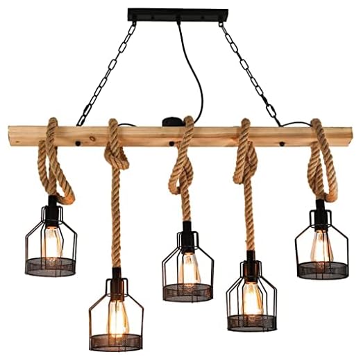 Rustic Wood Beam Edison Hanging Ceiling Light | Indoor Downlight for Farmhouse Home Decor| Kitchen Island | Bar | Dining Room E26 X5 Bulb