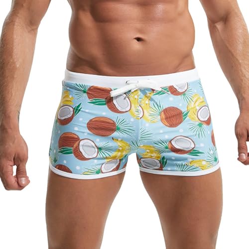 Bañador para hombre, ajustado, corto, con cordón, para deportes acuáticos, protección UV, ligero, secado rápido, pantalones cortos, azul, M