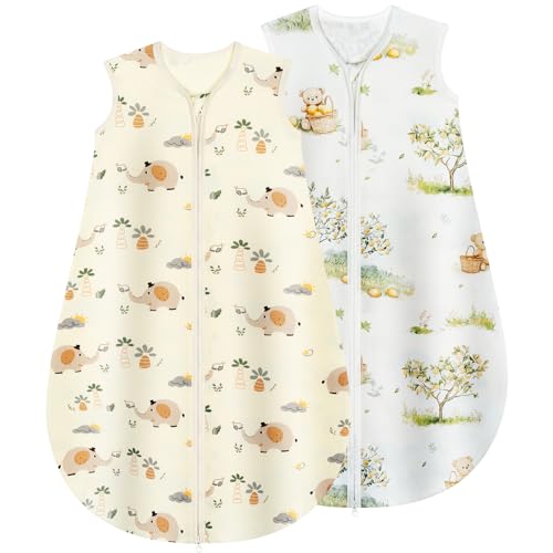 Yukkidds Gigoteuse Été Bébé 0.5 TOG 0-6 Mois, Lot de 2 Turbulettes 100% Coton, Légères et Respirantes, sans manches, Confort Doux et Sécurisé, Unisexe...