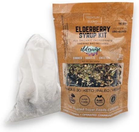 Elderwise Organic Elderberry Syrup Kit - Easy to Use, DIY Elderberry Syrup Making Kit with Elderberries ,Rosehips, Ginger, Echinacea, Cinnamon, and Cloves, Makes 32oz of Syrup, Brewing Bag Included