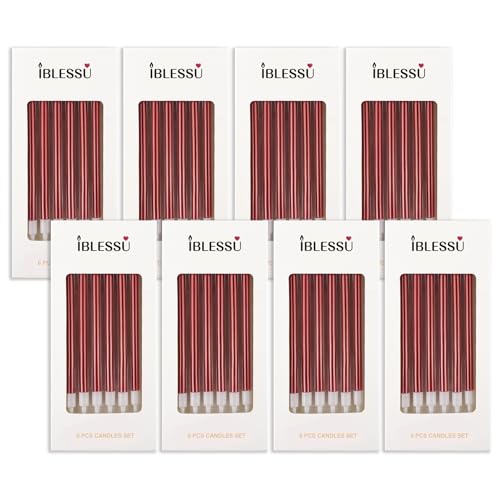 IBLESSU 48 - Count Birthday Candles Long Thin Cake Candles - Birthday Candles, Birthday Parties, Wedding Decorations, Party Candles (Red)