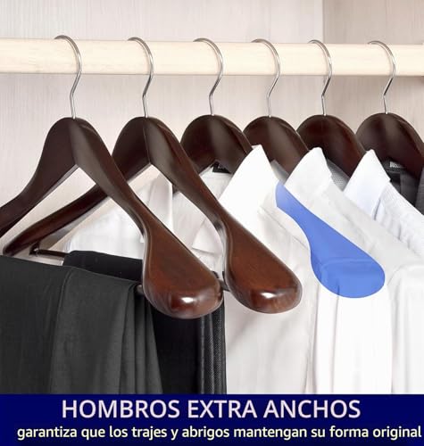 Miniatura 3 de Amber Home 10 Unidades 44,5cm Perchas De Madera Retro Con Hombros Anchos, Lujosa Y Robusta Antiguo Marrón Percha Para Ropa Exterior Abrigos Trajes Chaquetas Con Varilla Redonda Antideslizante