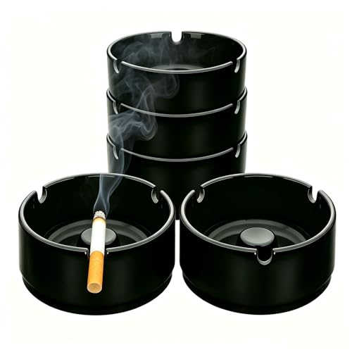 5Pcs Ash Tray Premium Plastic Ashtray with Fast Extinguishing Column 3 Anti Slip Cigarette Slots Stackable Ash Tray Easy Clean Desktop Ashtray for Home Office Patio Bar Durable Smoker Gift