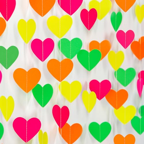 Image of UV Neon Party Decorations Valentines-Day Heart-Garland - 52ft Glow in The Dark 80s Hanging Streamers Banner,Girl Romantic Galentines Wedding Anniversary Baby Bridal Shower Engagement Decor Panduola