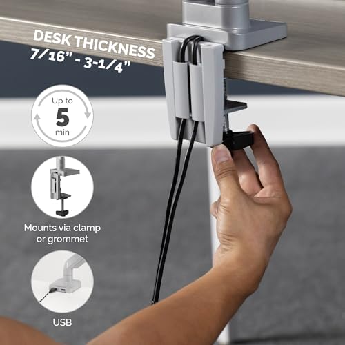 Image of Fellowes Platinum Series Single Monitor Arm for 40-Inch Monitors, Full Motion, 360 Rotation, VESA Mount with Grommet or Clamp, USB Ports, Ergonomic, Silver, 8056401