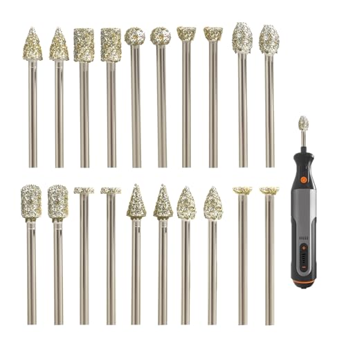 20 Pezzi Diamantate,Adatti per Dremel e Altri Attrezzi Rotanti, set di Frese Diamantate Manico da 1/8 Pollice, per la Smerigliatura, Lucidatura e Incisione del Vetro, Della Ceramica e Della Pietra