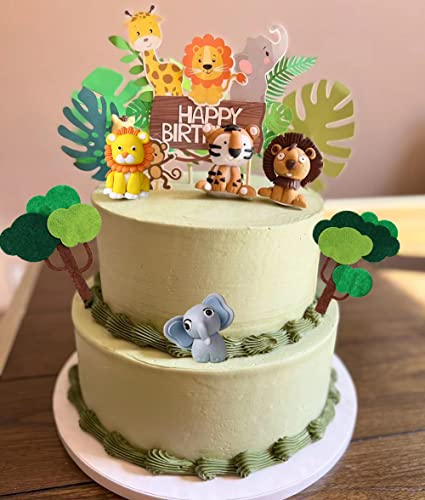 16 Pcs Safari Cake Topper Elephant Birthday Cake Toppers Jungle Animals Cakes Toppers 1St Birthday Decorations Woodland Animal Tiger Lion One Cake Topper For Jungle Birthday Cake Decorations #TOP5