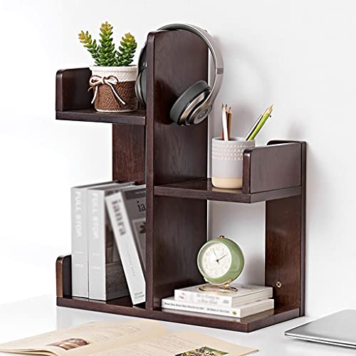Estantería de escritorio multicapa compacta de madera maciza marrón 3