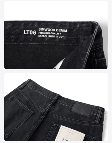 Men Spring Summer Loose Tapered Jeans 100% Cotton Vintage Snow Denim Trousers Black 293
