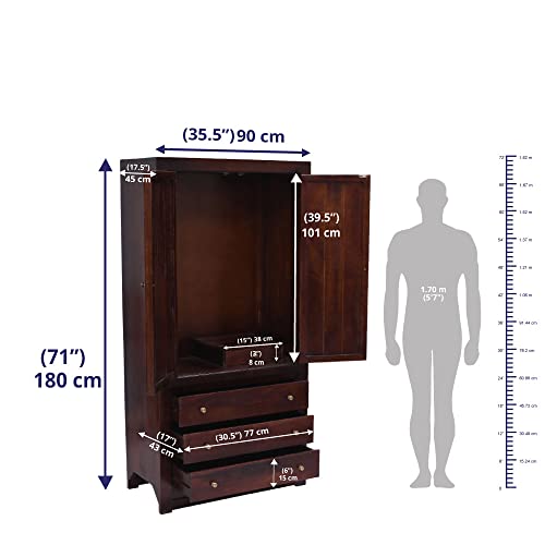 Image of Wakefit Wardrobe | 1 Year Warranty | Solid Wood Almirah, Cupboard for Clothes Storage | 2 Door, 4 Drawers | Brocade - Dark Brown