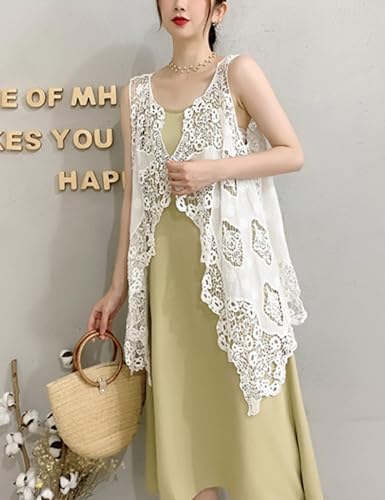 Image of FindThy Women's Hollow Knitting Stitch Cardigan Open Front Draped Boho Hippie Crochet Vest