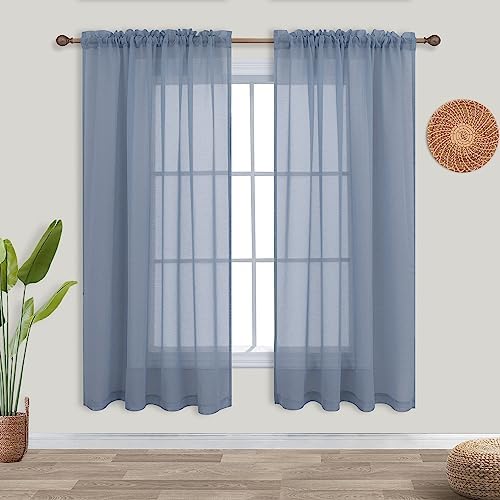 Green Bathroom Curtains Shower Set of 2 Panels Small Window Sheer Short Curtains for Bedroom Kitchen 45 Inch Length