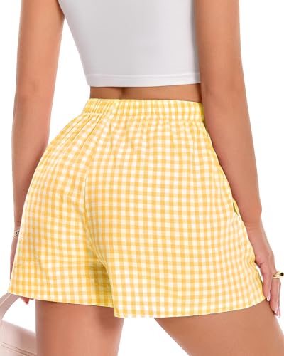 Image of Women Boxer Shorts Summer Gingham Pj Casual Plaid Bottoms with Pocket