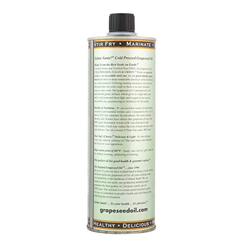 Image of Salute Sante! Cold Pressed Grapeseed Oil - 1 Liter 6-Pack - cooking oil, grapeseed oil - High Smoke Point, Neutral Flavor, Ideal for Frying, Baking & Salad Dressings