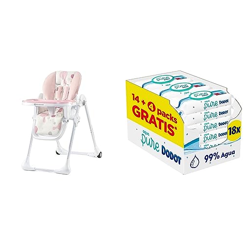 kk Kinderkraft YUMMY Trona bebé Ajustable, Trona portatil, Plegable & Dodot Toallitas Aqua Pure para Bebé, 99% Agua, 864 Toallitas, 18 Paquetes (14+4 Gratis)