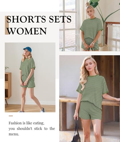 Image of MARZXIN Women 2 Piece Shorts Set 2026 Casual Summer Cruise Outfits Ribbed Loose Short Sleeve Pocket Matching Lounge Sets